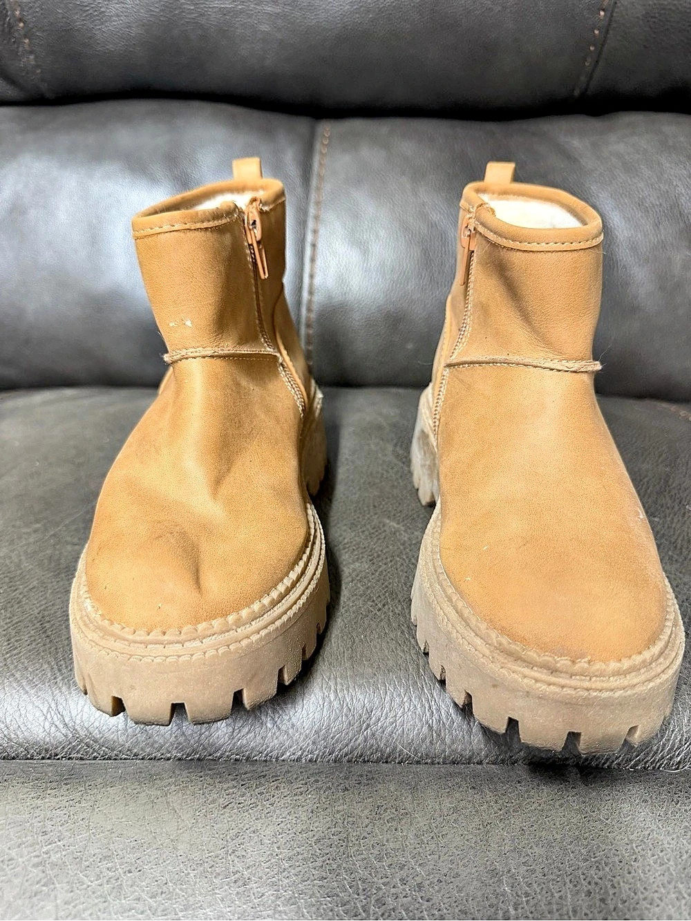 Dolce vita girls Classic Zip Mini Suede-Look Lug Sole Ankle Boots in Brown